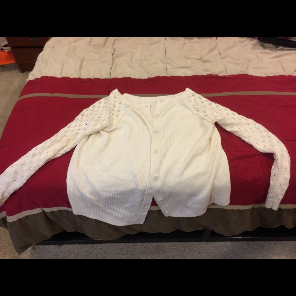 Loft - Pointella Button Back Sweater XL White
